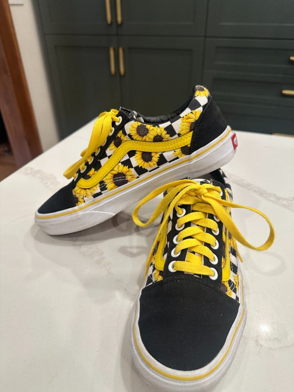 Vans Custom Off The Wall Sunflower Checkered Sneakers-Mens 6.5 /Women's 8